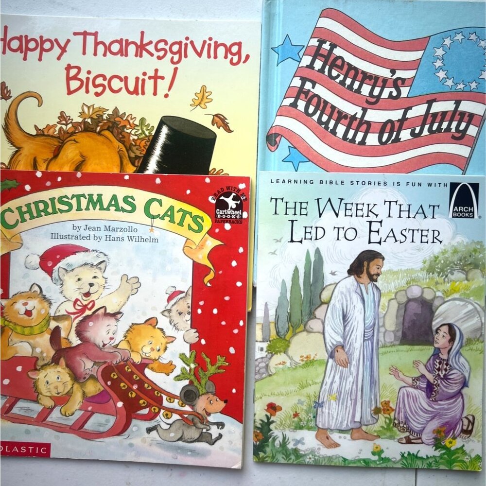 Set Of 4 Childrens Holiday Books: Thanksgiving Christmas Fourth Of July‎ Easter